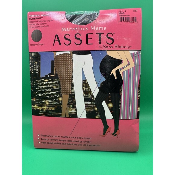 Assets by Sara Blakely Marvelous Mama Terrific Tights Black Opaque Stripe Size 4 - Picture 1 of 2
